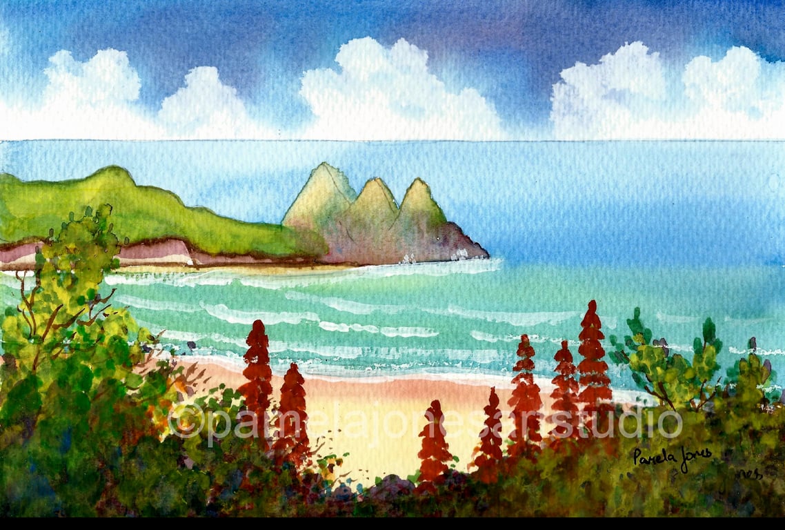 Foxgloves, Three Cliffs Bay, Gower, Original Watercolour in 14 x 11 '' Mount