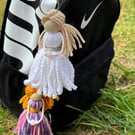 NEW - Handmade Guardian Angel Keyring - Rose Quartz & Amethyst Crystal Charm 