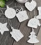 White Ceramic Style Christmas Tree Ornaments Set of 8 - Festive Hanging Holiday  - Image 2