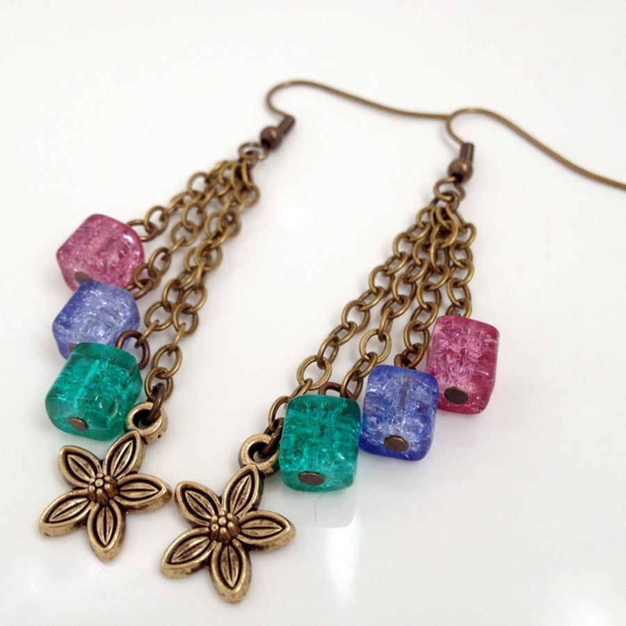 Flower and Chain Drop Earrings