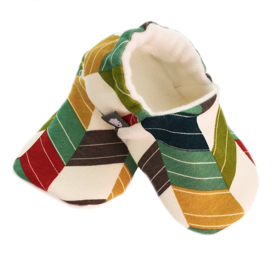 ORGANIC Birch OFFSET CHEVRONS MULTI Slippers Pram Shoes NEW BABY GIFT IDEA 0-24M