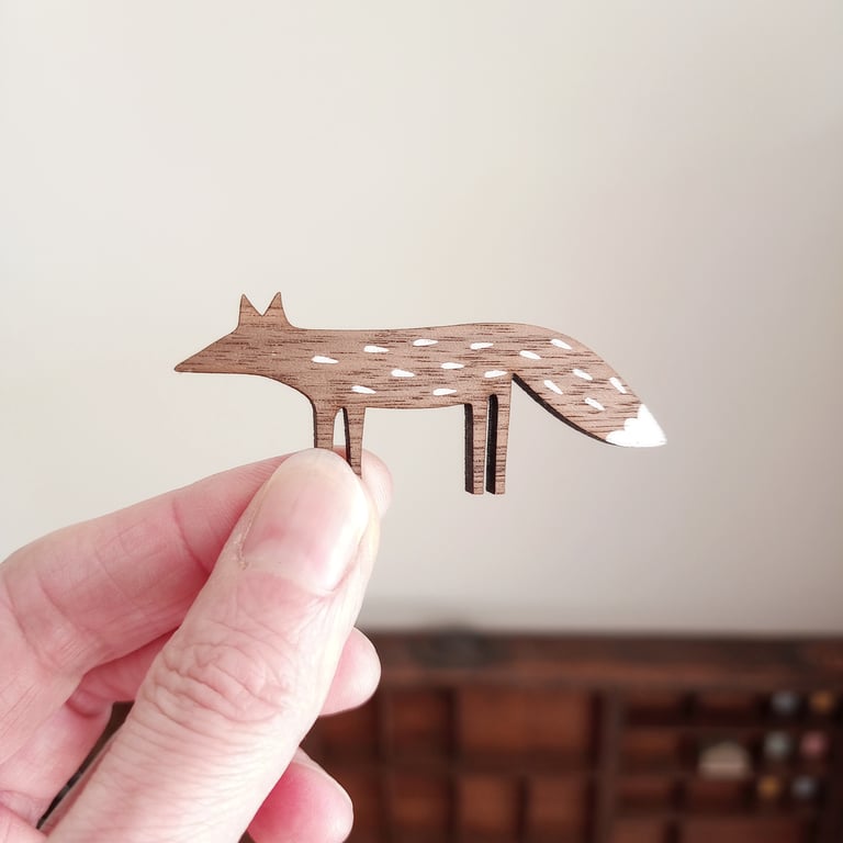 Fox Brooch, Fox Pin, Wooden Fox Pin, Folklore Brooch