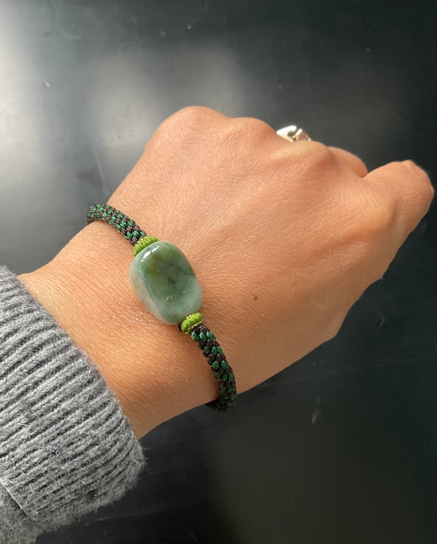 Handmade Natural Jade Bead Men's Bracelet (20cm - 21.5cm)