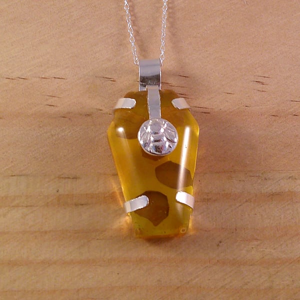 Sterling Silver Bee and Yellow Quartz Coffin Shaped Gemstone Necklace SKU060525
