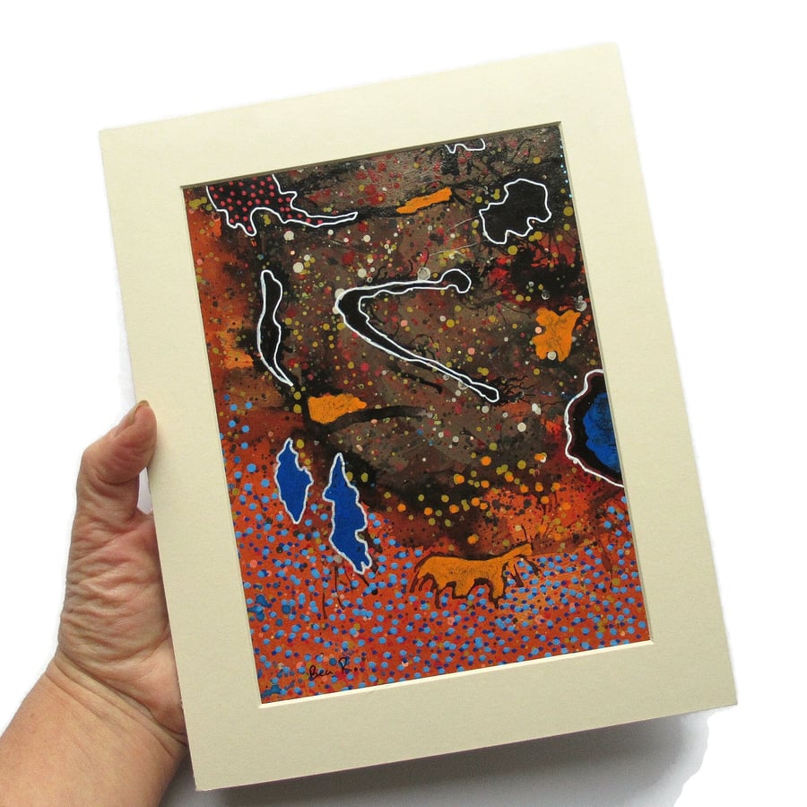 Orange Brown Abstract Mounted Painting Original Hand Painted Artwork 8 x 10 Inch