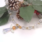 Beaded Christmas Angel Pendant on a Crystal Necklace, Christmas Pendant