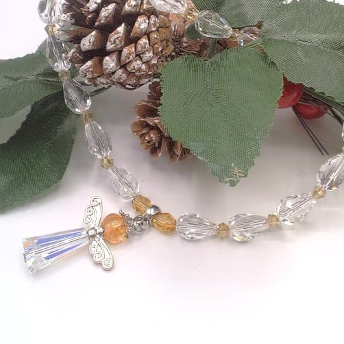 Beaded Christmas Angel Pendant on a Crystal Necklace, Christmas Pendant
