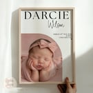 Personalised Baby Photo Print - Newborn Birth Stats - Nursery Wall Art Gift