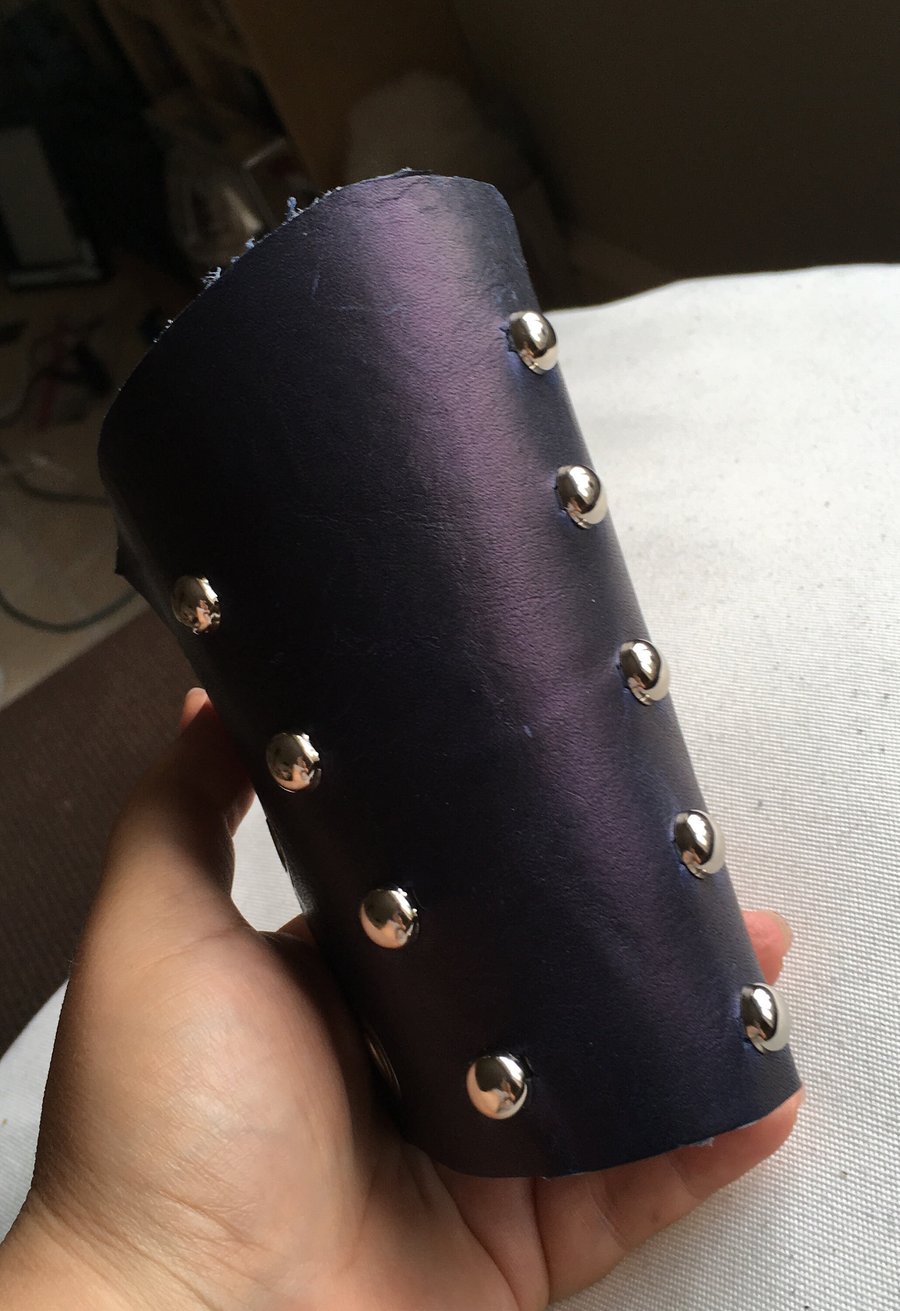 Shimmery Blue - Purple Leather Bracers with Studs - Spots - Sm Pair 