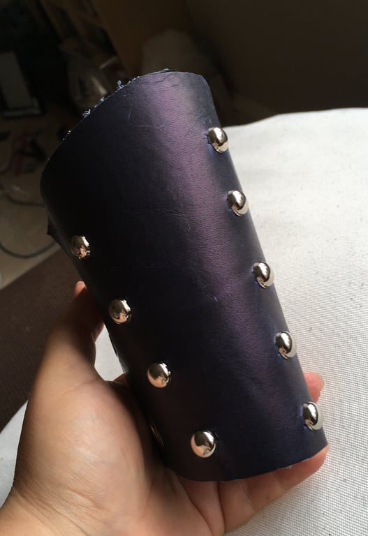 Shimmery Blue - Purple Leather Bracers with Studs - Spots - Sm Pair 