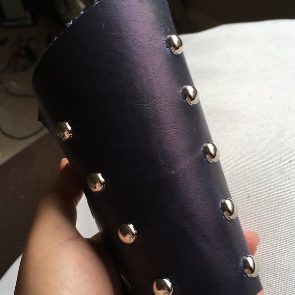 Shimmery Blue - Purple Leather Bracers with Studs - Spots - Sm Pair 