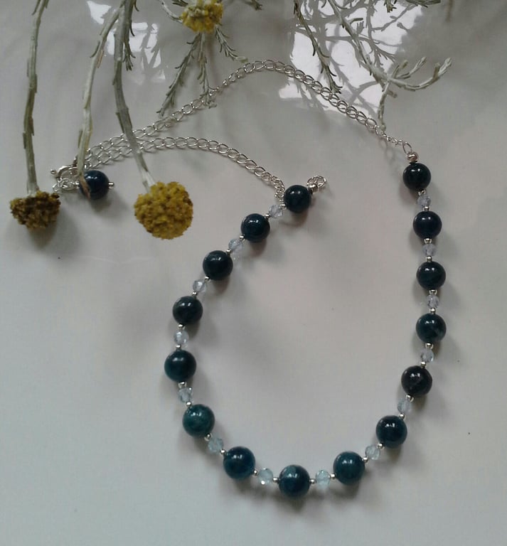  Designer Natural Apatite & Sky Blue Topas Sterling Silver Necklace