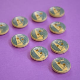 15mm Wooden Boat Buttons 10pk Nautical Sea Ship (SNT5)