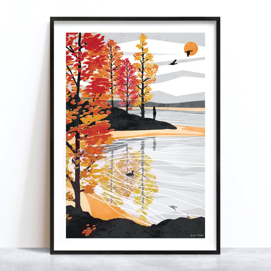 Golden Shore Illustrated Art Print 