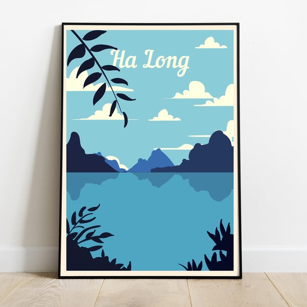 Ha Long retro travel poster, Ha Long print, Vietnam travel poster