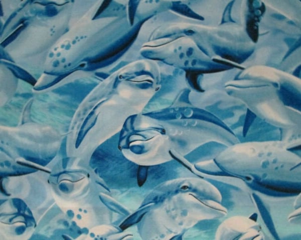 Fat Quarter Swimming Dolphins 100% Cotton Quilting Fabric - Timeless Treasures