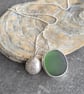 Green seaglass and silver pebble cluster pendant, Gift for beach lover - Image 9