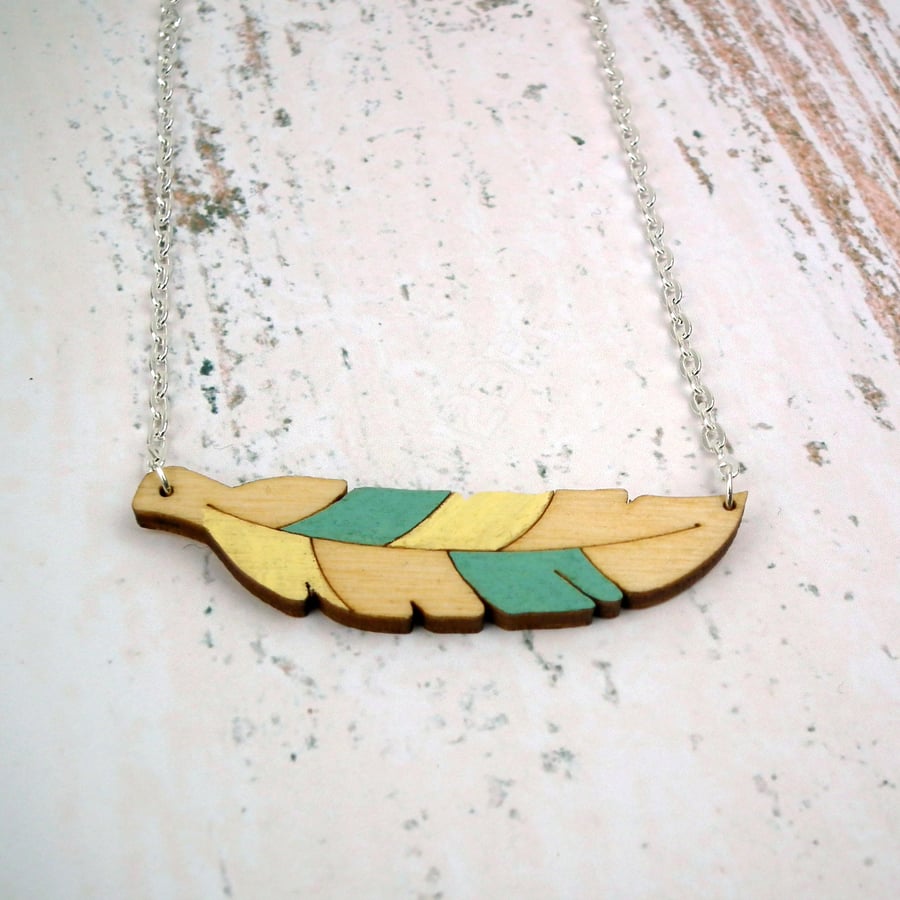 Wooden Feather Necklace