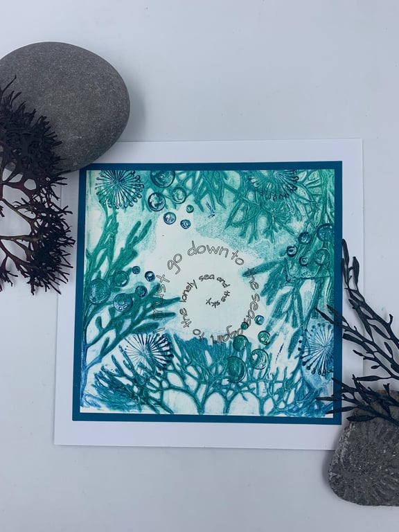 Original gelli print seaweed greetings card.