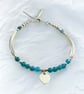 Blue Neon Apatite Gemstone Bracelet with Sterling Silver Heart Charm  - Image 5