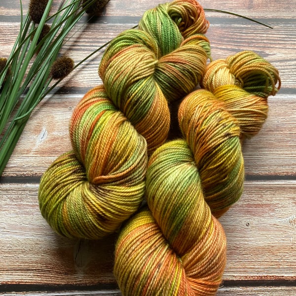 Hand dyed knitting yarn 4 ply MCN 100g autumn orchard