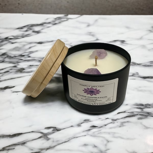 Divine Inspiration Aromatherapy Candle, Essential Oil, Amethyst Crystal