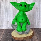 Happy Green Goblin Sitting on a Rock-  to keep you company and make you smile!
