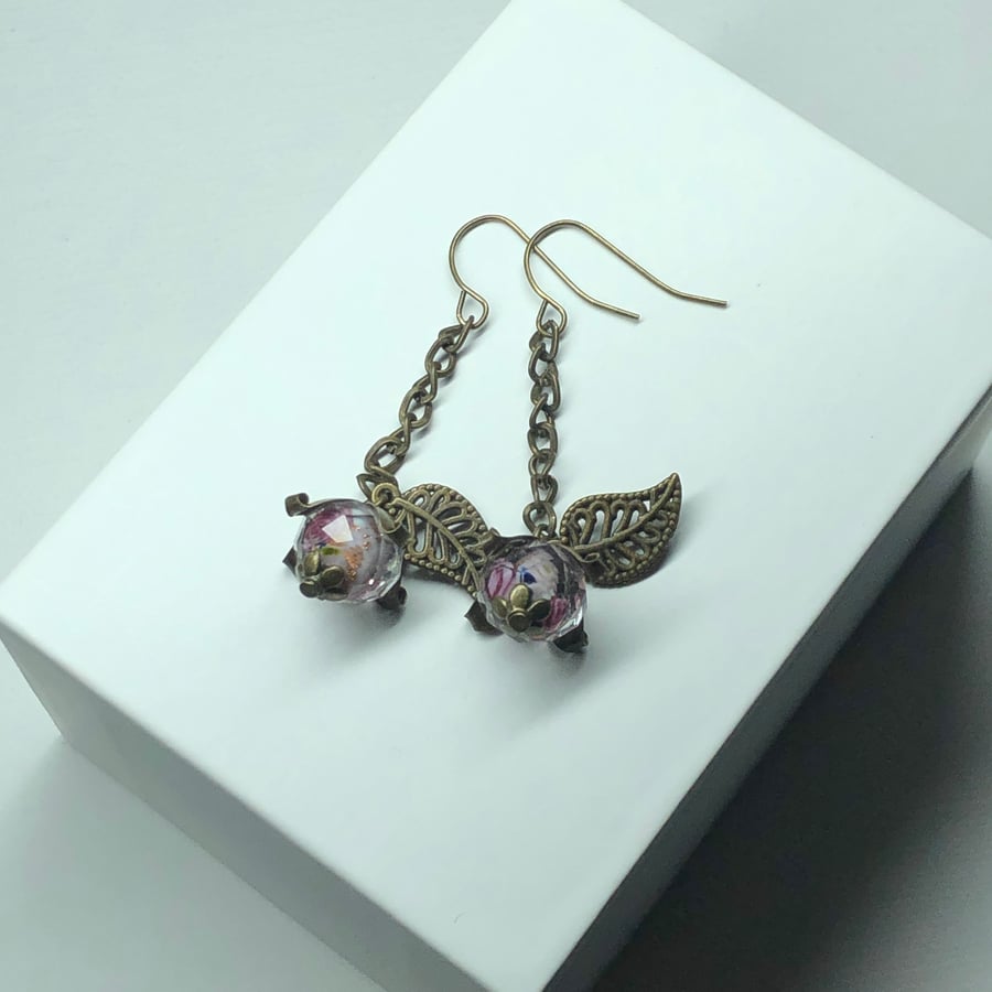 Glass Murano flower chain drop earrings 
