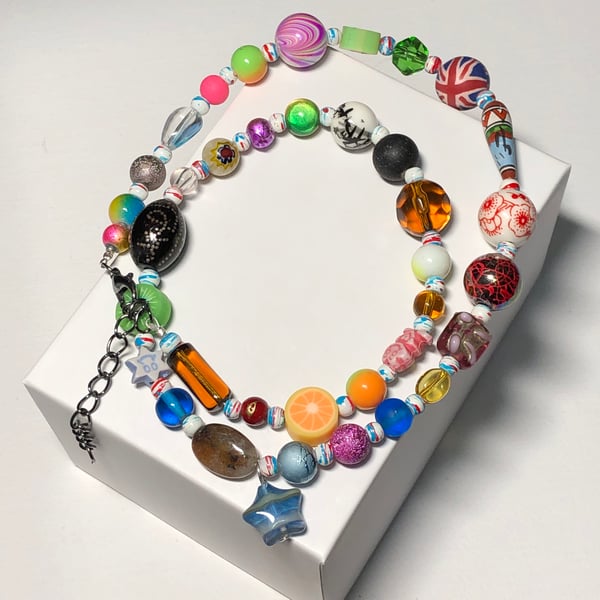 Rainbow bead soup choker necklace