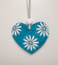 Turquoise floral heart, clay hanging decoration, gift for Mother's day  - Image 1