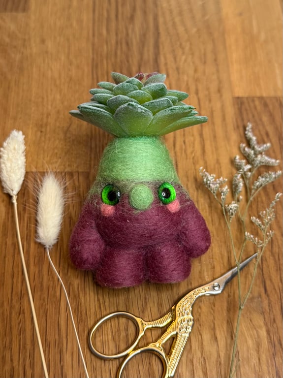 Succulent Gnome Art Doll Purple Green