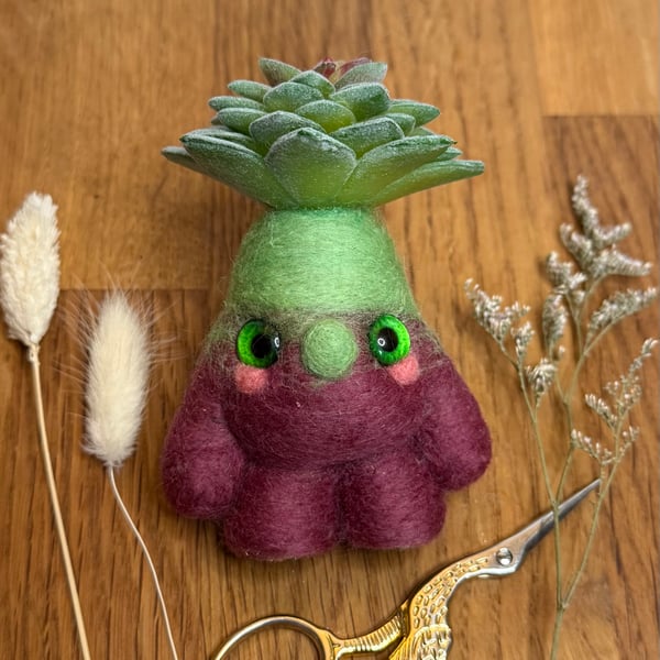 Succulent Gnome Art Doll Purple Green