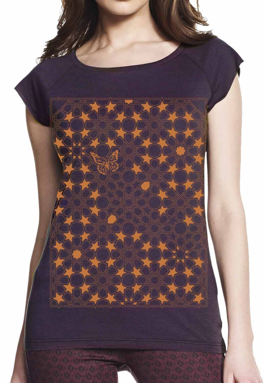 Womens T shirt - Butterfly - aubergine bamboo T shirt