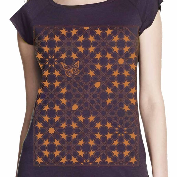 Womens T shirt - Butterfly - aubergine bamboo T shirt