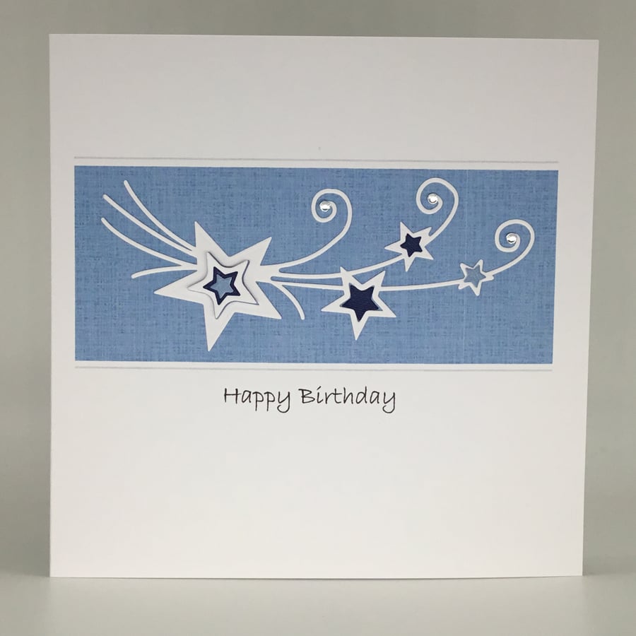 Stars flourish birthday card - blue