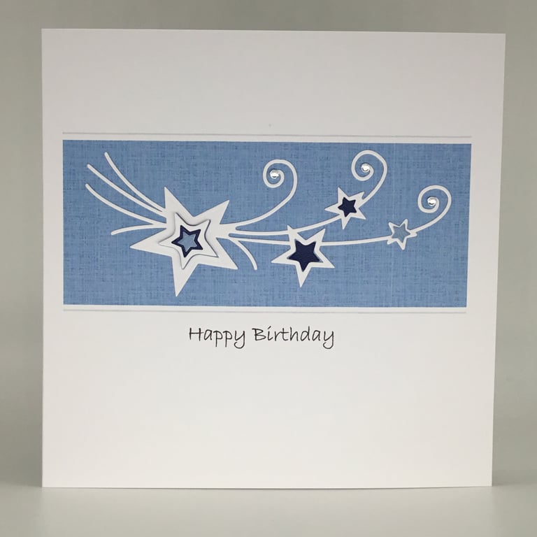 Stars flourish birthday card - blue