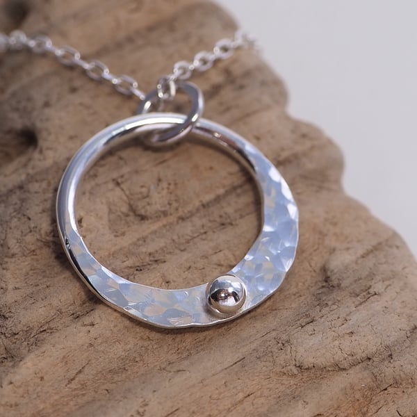 Hammered Recycled Silver Pendant, Silver Ring Necklace Pendant