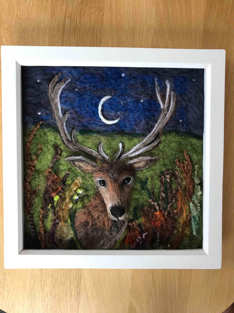 Stag picture needle felted 