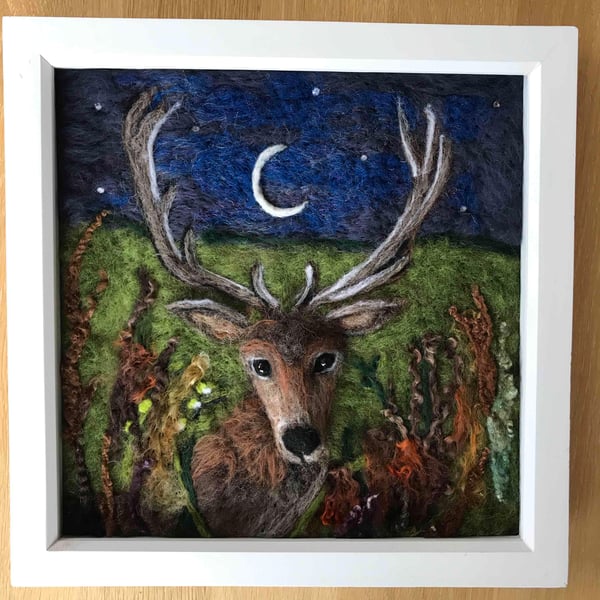 Stag picture needle felted 