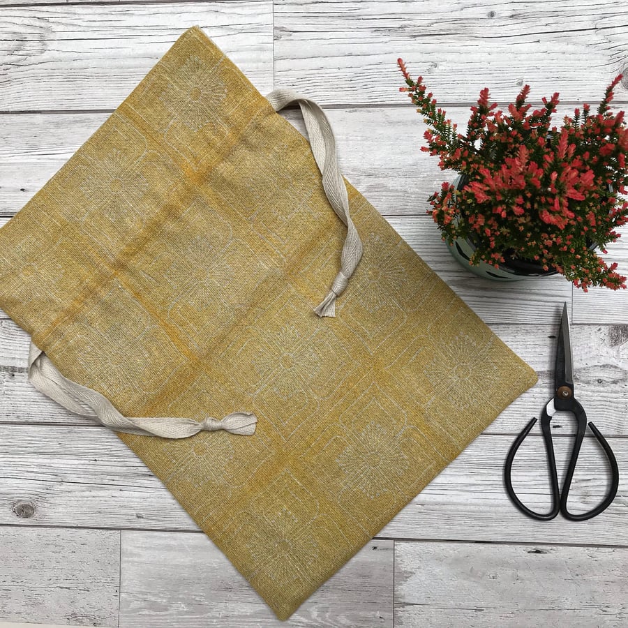 Hand Printed Linen Project Bag, Knitting Bag, Crochet Bag, Storage Bag