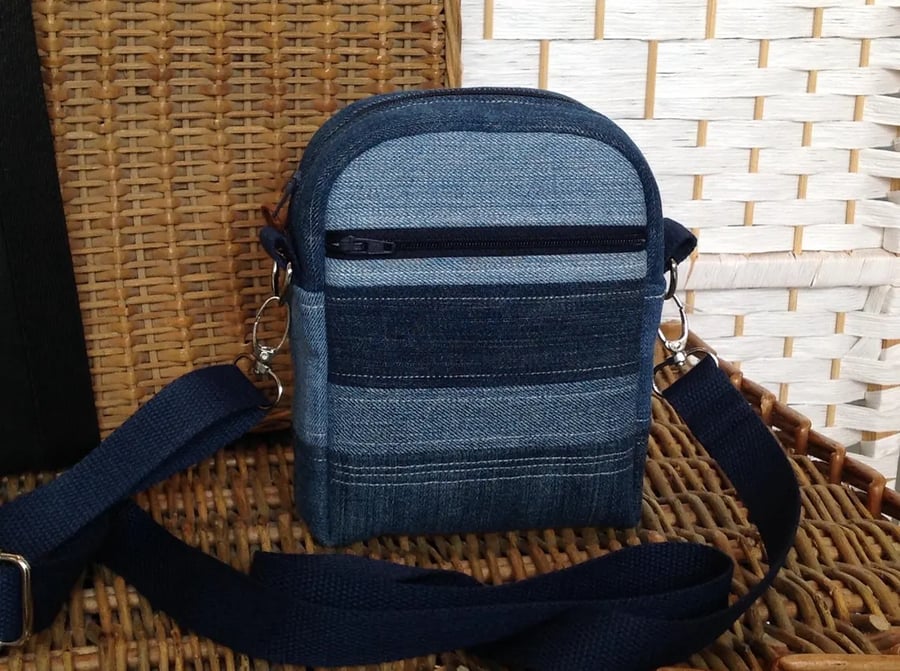 Patchwork denim crossbody phone bag Folksy