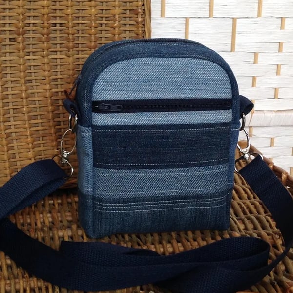 Patchwork denim crossbody  phone bag