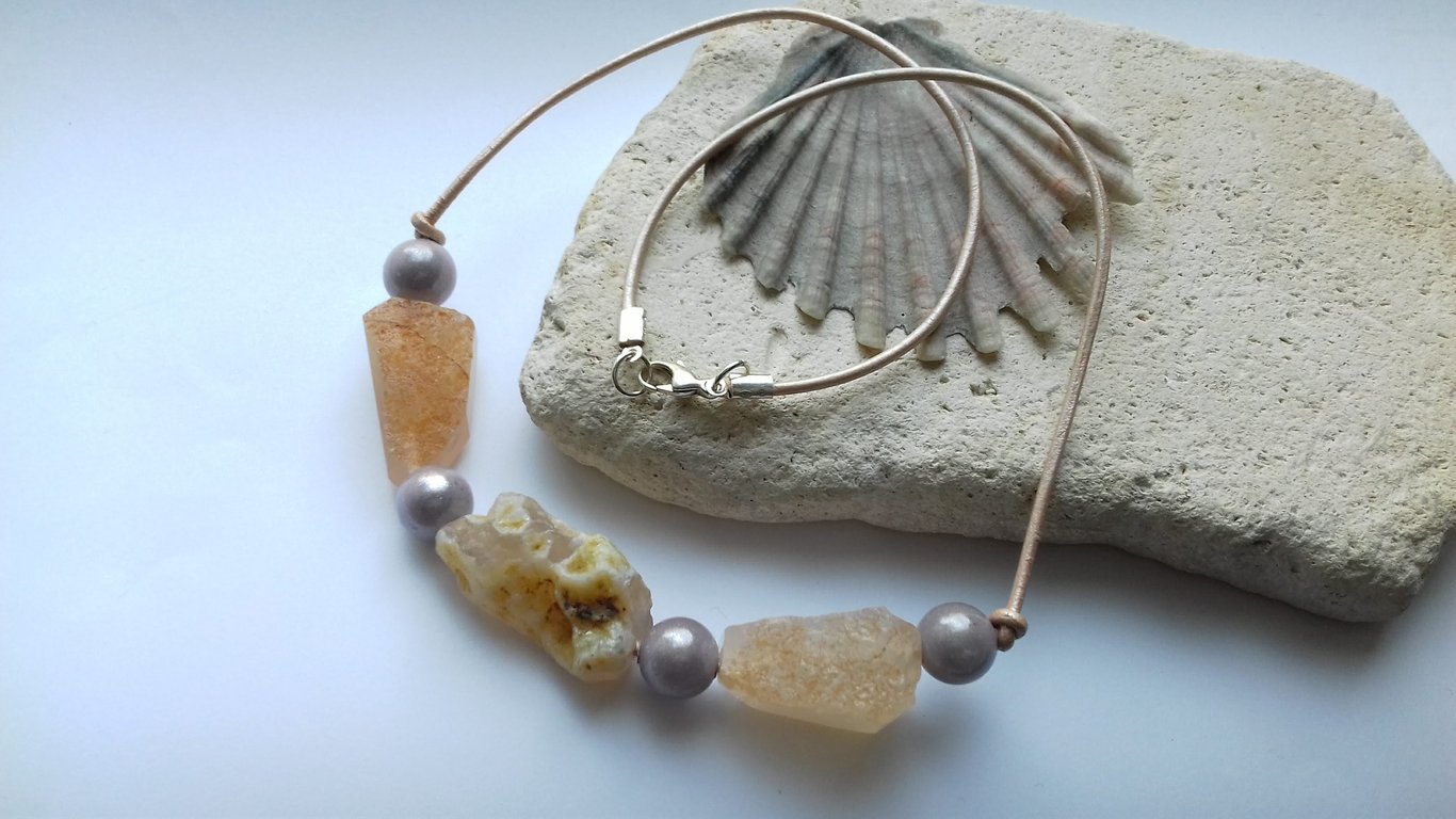 Opal, Miracle Bead and Leather Necklace 