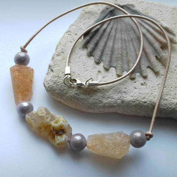 Opal, Miracle Bead and Leather Necklace 