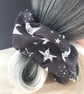 X-Large Wide Cotton Scrunchies Black & White Stars Thick Elastic, Celestial, D53