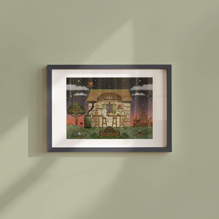 Ghostly Garden shed, Ghosts of Summer, 90s nostalgia, A4 art print
