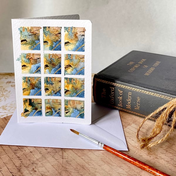 Hand painted abstract, blank watercolour card