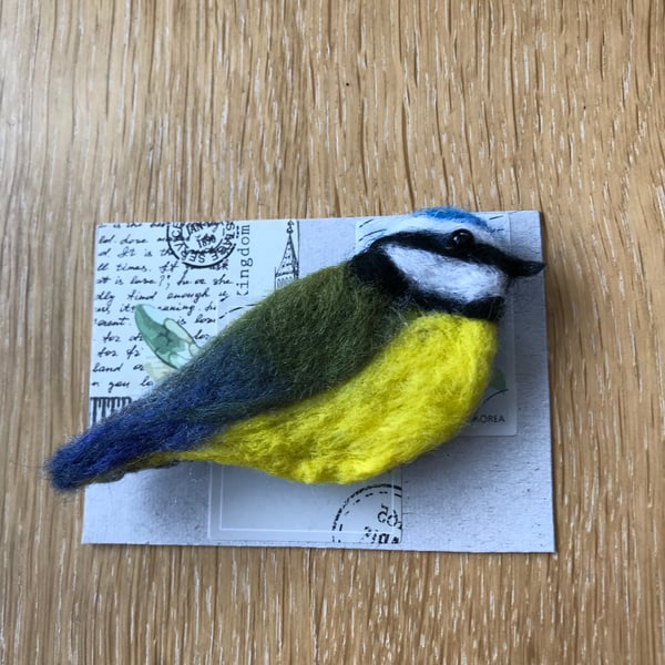Brooch needle felted blue tit