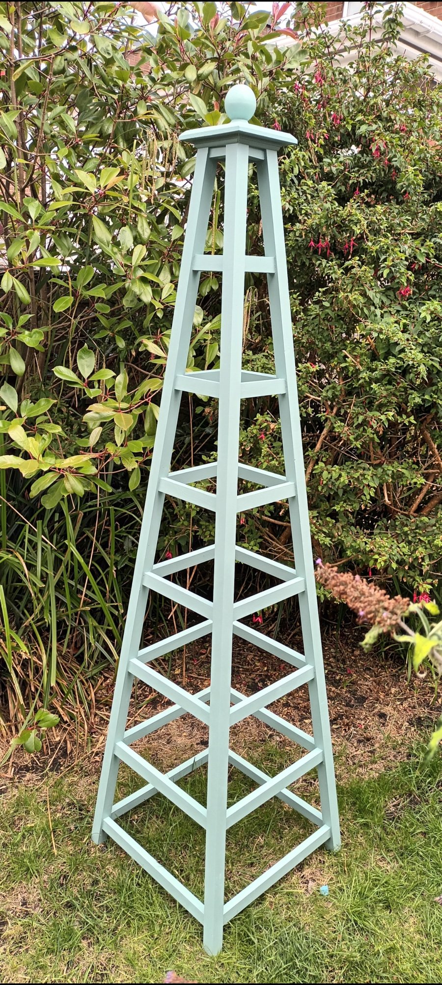 Handmade 200cm tall large top garden obelisk comes painted and fully assembled.