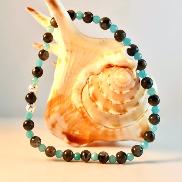 Amazonite And Larvikite Bracelet - Handmade In Devon